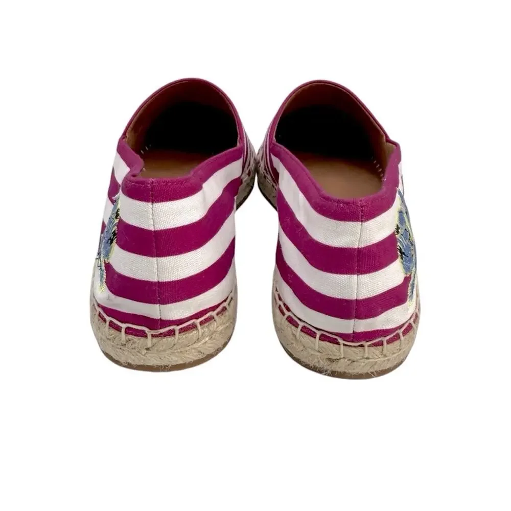 NWOT KATE SPADE Womens 9.5 Picnic Espadrilles Striped Plum Floral Embroidery